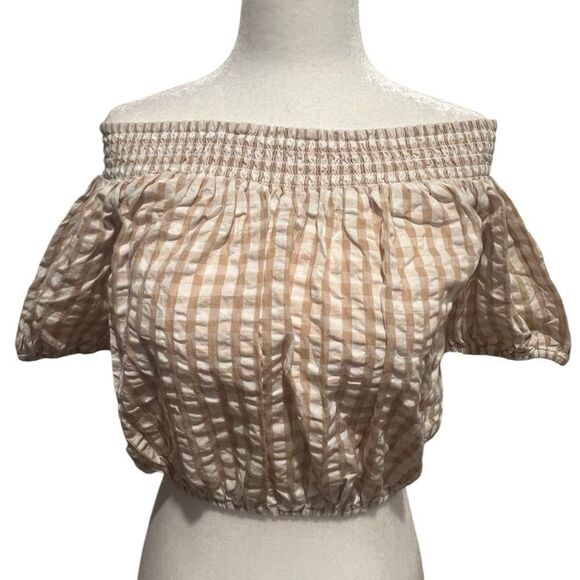 NWT women's French connection Flippa Poplin Gingham off the shoulder size small - Picture 3 of 6